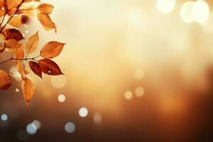 AI generated Autumn magic Falling leaves background with abstract bokeh, copy space photo