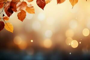 AI generated Abstract fall Falling leaves background with bokeh effect, copy space photo