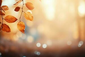 AI generated Bokeh autumn Abstract design with falling leaves and copy space photo