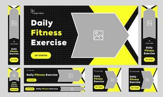 Customizable geometric web set banner design for social media post, fitness exercise web banner design, workout banner design, vector eps 10 file format