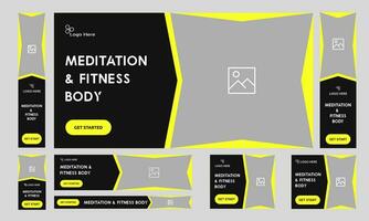 Creative body fitness web bundle banner design for social media post, meditation and yoga web banner, editable vector eps 10 file format