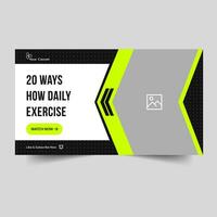 Fully editable video thumbnail design to open fitness video tutorials. Customizable thumbnails for workout exercise tips. Web cover banner template. Video service banner, ector eps 10 file format vector