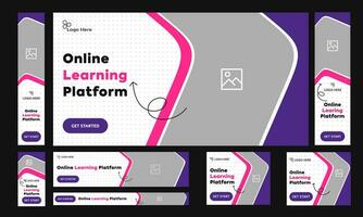 Customizable vector learning web set banner design for social media post, education system banner, web bundle banner, learning concept banner, editable vector eps 10 file format