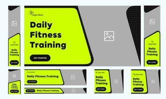 Stylish fitness web set banner design for social media post, body building banner, fitness exercise banner design, editable vector eps 10 file format