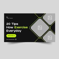 Daily workout training tips and tricks video thumbnail banner design, exercise banner design, fully editable vector eps 10 file format