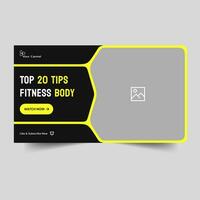 Daily fitness body video tutorial thumbnail banner design, exercise tips and tricks banner design, video cover design, vector eps 10 file format