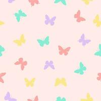 Butterfly silhouette seamless pattern background design template. Random colorful butterfly, cute girly pastel. Vector illustration