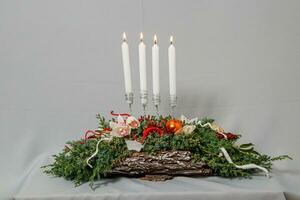 Christmas composition of flowers and Christmas decorations photo