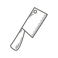 Large culinary knife for cutting meat doodle sketch style vector