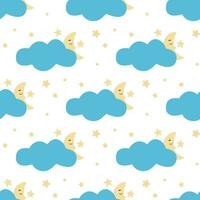 Moon sleeps in clouds and stars seamless pattern vector