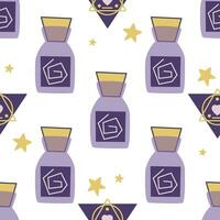 Magic bottles with potion, medicine or liquid seamless pattern vector