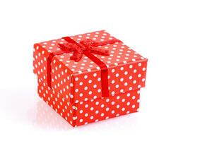 beautiful new year red gift boxes on white background photo