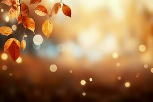 AI generated Seasonal transition Falling autumn background with abstract bokeh design photo