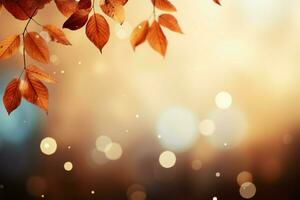 AI generated Seasonal transition Falling autumn background with abstract bokeh design photo