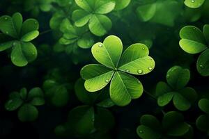 AI generated Shamrock fest Background for St Patricks Day adorned with clover leaves photo