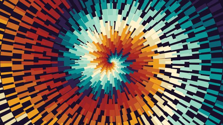 Abstract spiral rainbow color twisted round line vortex background.