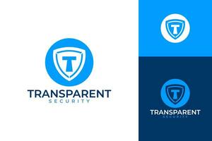 T shield security privacy technology logo design vector