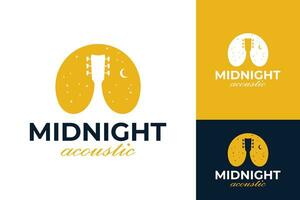 Midnight Acoustic Music Festival with Moon and Stars Logo Design vector