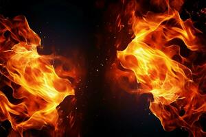 AI generated Fire closeup Flames isolated on black background, captivating fiery scene photo