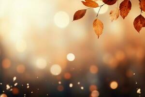 AI generated Bokeh autumn Abstract design with falling leaves and copy space photo
