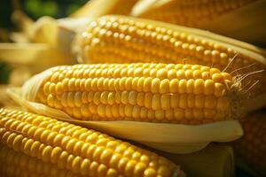 AI generated Yellow delight Closeup of ripe maize plant in organic agriculture photo