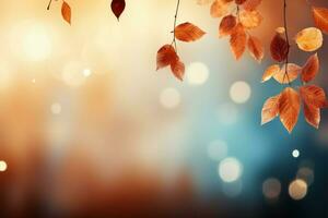 AI generated Abstract fall Falling leaves background with bokeh effect, copy space photo