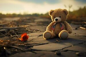 AI generated Abandoned childhood Lonely bear toy on a sorrowful background graphic photo