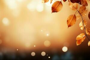 AI generated Abstract fall Falling leaves background with bokeh effect, copy space photo