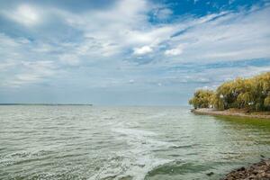 Beautiful sea view with blue sky and clouds photo