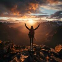 ai generado montaña cumbre elación capturar noche alegría en un realista foto, generativo ai foto