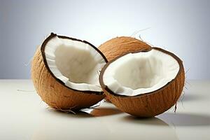 AI generated Clipping path included Coconut on white background for easy editing photo