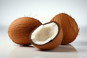 AI generated Clipping path included Coconut on white background for easy editing photo