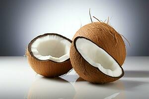 AI generated Clipping path included Coconut on white background for easy editing photo