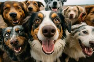 ai generado perrito instantánea un selfie presentando un animado grupo de perros foto