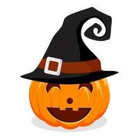 Halloween pumpkin with witches hat isolated on white background. vector