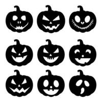 set of silhouette Halloween pumpkin with happy face on white background vector