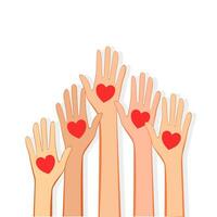 hands up with heart love. heart care. Volunteer vector concept raising hands