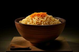 AI generated delicious ramen on dark surface photo