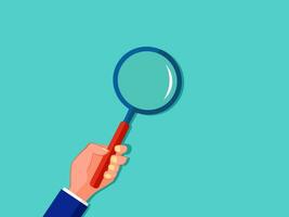 Hand holding a magnifying glass. Concept of analysis or search vector