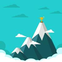 The trophy is on the highest mountain. Concept of the reward of high life vector