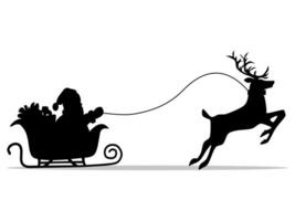 Silhouette of Santa Claus on a reindeer sleigh. isolate on white background. Vector illustration