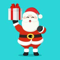 Santa Claus holding a gift box or giving present. Christmas tradition. vector