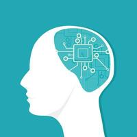 Cpu circuit board in the human head.  Thinking process of the human brain vector