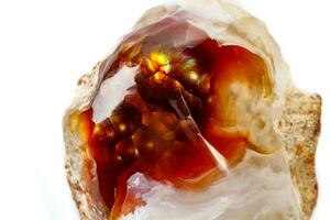 Macro mineral stone fiery Agate on a white background photo