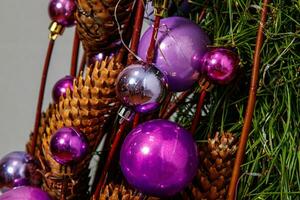 Christmas composition of flowers and Christmas decorations photo