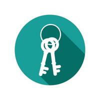 A keychain icon with a long shadow. Flat design style. Round icon vector