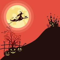 Halloween Fullmoon Banner. Witch. Haunted House. Pumpkins and Bats vector