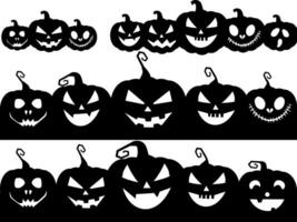 set of silhouette Halloween pumpkins isolated on white background vector