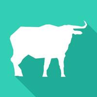 buffalo icon with long shadow. white buffalo logo. vector illustration