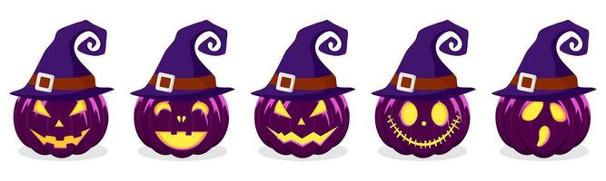 set of Halloween pumpkin with witches hat isolated on white background vector